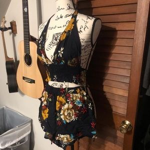 Two Piece floral halter top and short set- M